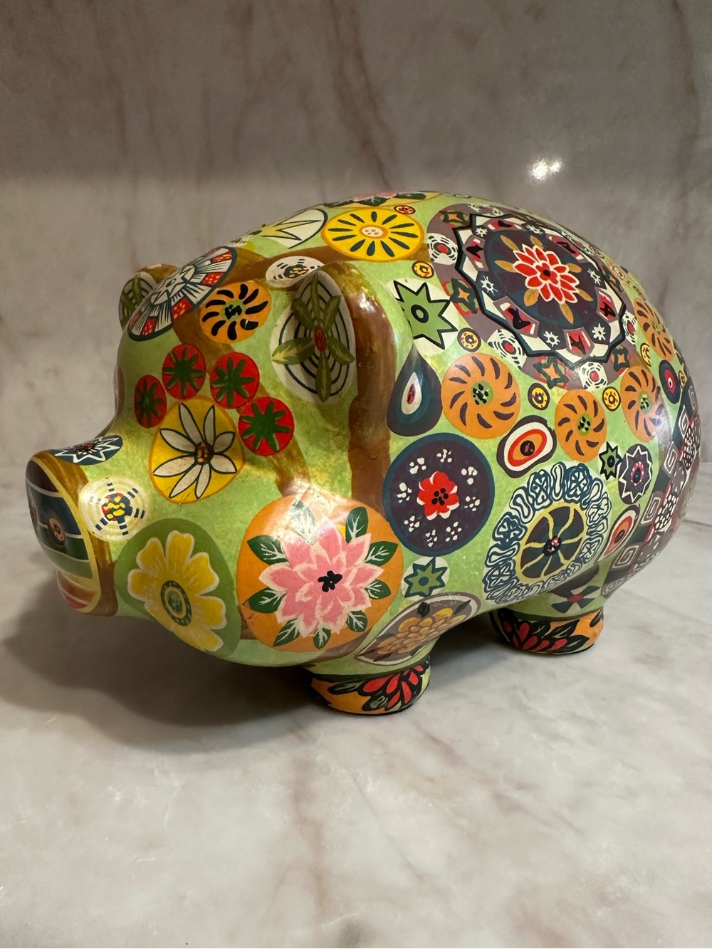 60s 70s Flower Power Piggy Bank Mexican Folk Art Style Floral Retro